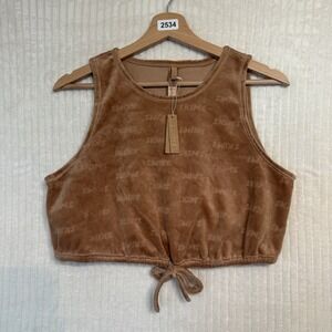 SKIMS Logo Velour Tie Tank In Camel Size L NWT Sold Out